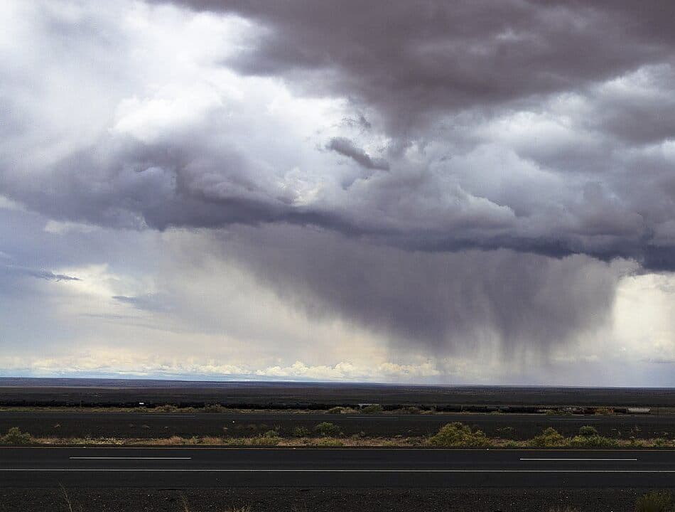 Storm over an interstate highway in the Arizona desert